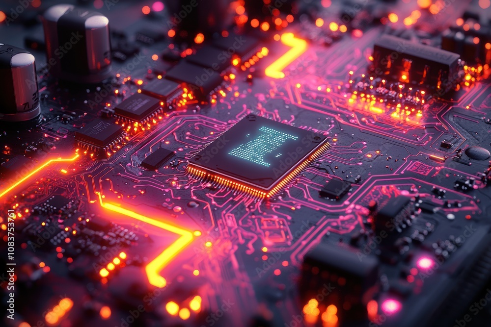 Aufkleber Glowing Circuit Board with Illuminated Processor
