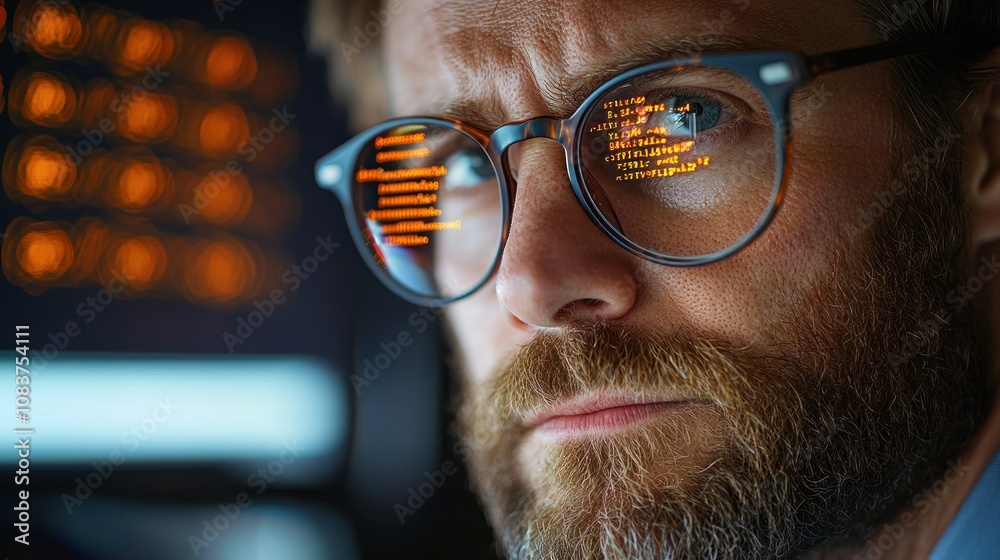 Poster a man's eye reflecting lines of code