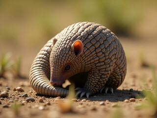 Obraz premium Close-Up Armadillo Portrait: Textured Shell, Natural Light, Shallow Depth of Field, Wildlife Cute Animal