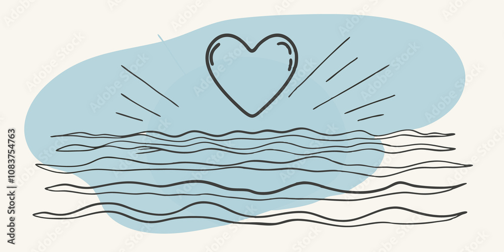 Poster Celestial Waters Picture a tranquil lake under a twilight sky its surface smooth like glass. Above it a gentle heartshaped light pulsates sending forth iridescent beams of color