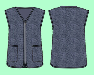 Ladies Borg fleece zip up gilet flat sketch template. © MdAbir