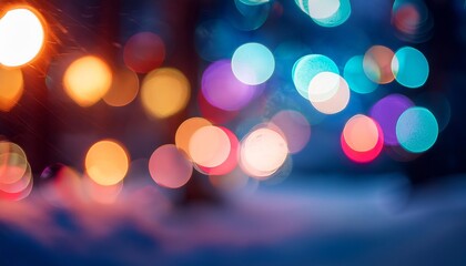Obraz premium Colorful bokeh lights creating a festive atmosphere during winter night
