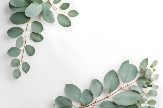 leaves eucalyptus. border frame design background	