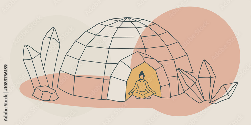 Poster ethereal glow inside a domeshaped cavern a person in deep meditation is surrounded by radiant crysta