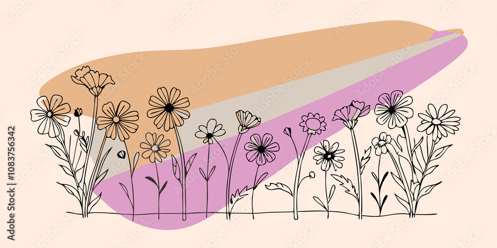 Poster Floral Symphony Imagine a field full of vibrant wildflowers. In the center of the field a heart of light shines brightly sending radiant beams that shimmer in every color of the