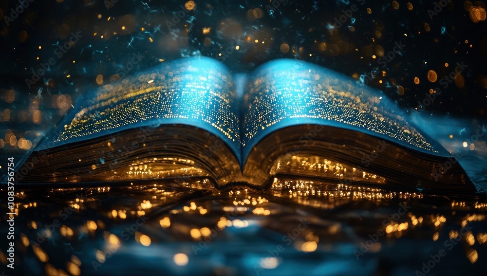 Poster an open book glowing with golden light