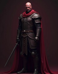 Fototapeta premium a fantasy and fictional medieval warrior with very smooth body lines and a very smooth face, dark colors, red, purple, realistic, detailed