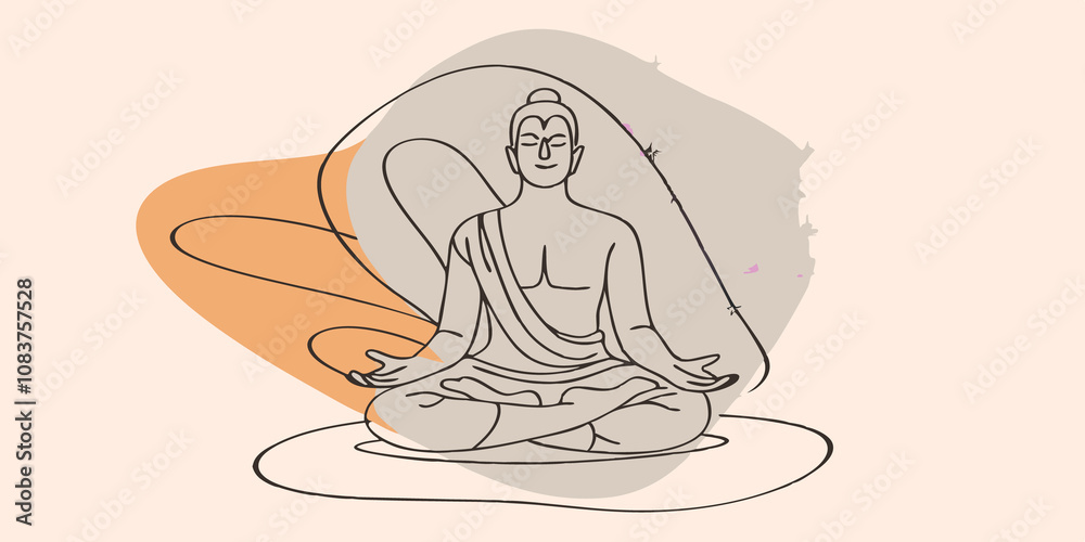 Aufkleber Inner Harmony A meditating figure sits on a small stone in a tranquil setting. A soft blue light envelops them emanating from their heart while tiny sparkles float in the air