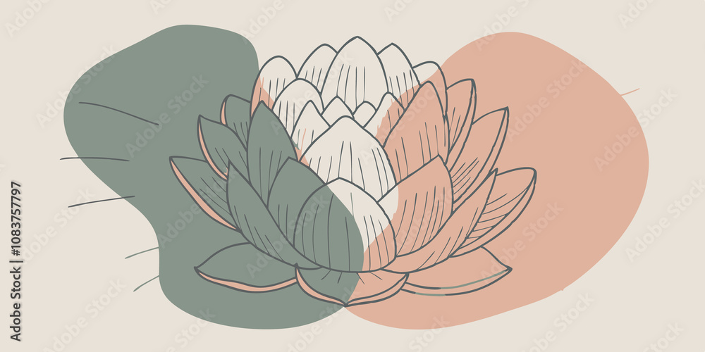 Poster Lotus Surrounded by Mist A delicate blue lotus unfurls against a backdrop of misty gray. Subtle beams of light break through the haze casting a serene glow around the flower
