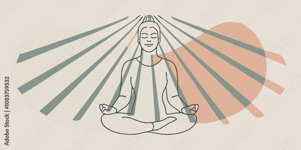 Aufkleber Serene Figure A silhouette of a person sitting in a meditative pose with soft beams of golden light cascading down enveloping their closed eyelids and creating a halo effect around
