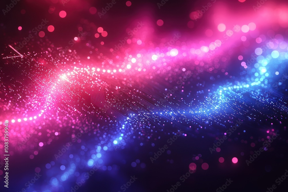 Aufkleber abstract wavy pattern with pink and blue glowing lights and bokeh
