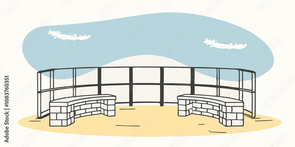 Aufkleber sunrise shrine a circular foundation with stone benches framing an open view of the horizon. as dawn