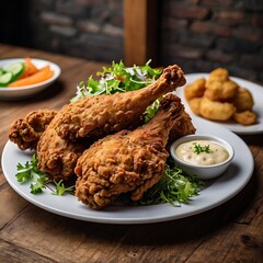 Delicious Fried Chicken with assortment metarial served