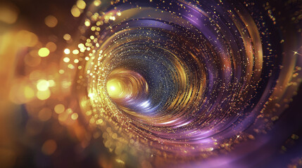 Futuristic Abstract Background : Dynamic glowing tunnel of energy with sparkling lights
