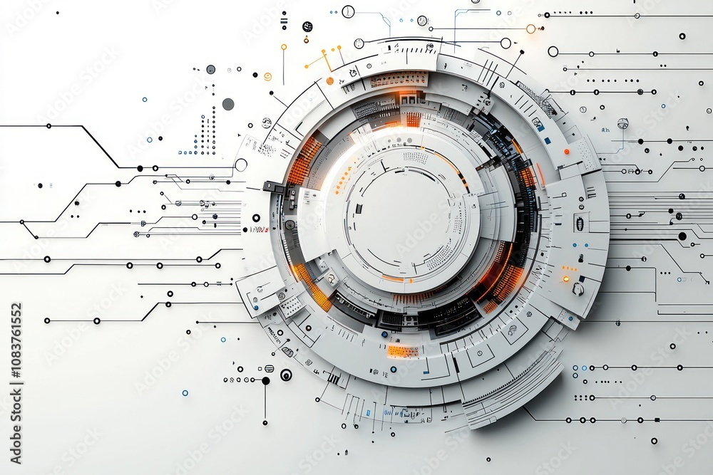 Poster Abstract futuristic technology design with circular elements and circuit lines