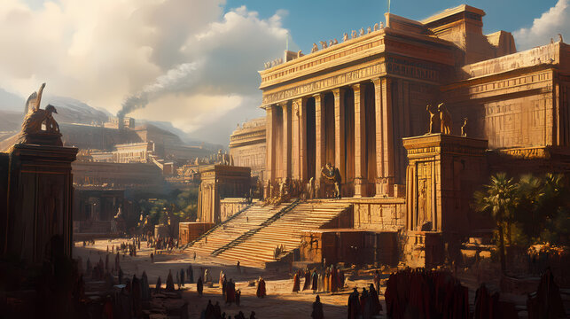 Classic traditional renaissance oil painting on canvas of king solomon's temple. renaissance art. illustration. Renaissance. Illustration