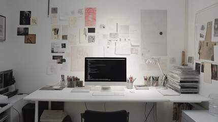 Graphic designer workplace with computer monitor in office