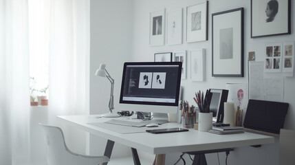 Fototapeta premium Graphic designer workplace with computer monitor in office