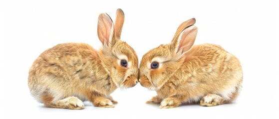 Obraz premium Image of two cute rabbits sitting, Isolates on white background.