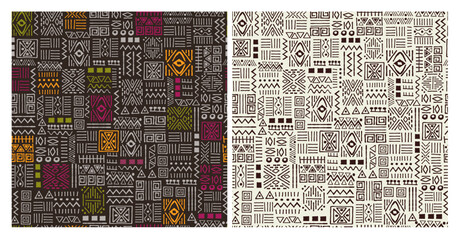 African tribal ethnic pattern, abstract seamless pattern with ornament and african masks