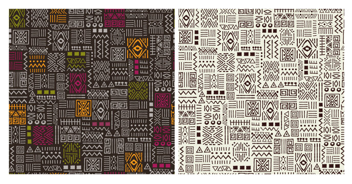 African tribal ethnic pattern, abstract seamless pattern with ornament and african masks