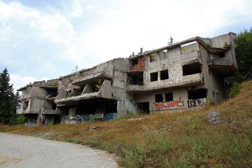 Former Olympic Hotel Igman near Mount Igman, damaged during Siege of Sarajevo, Bosnia and Herzegovina