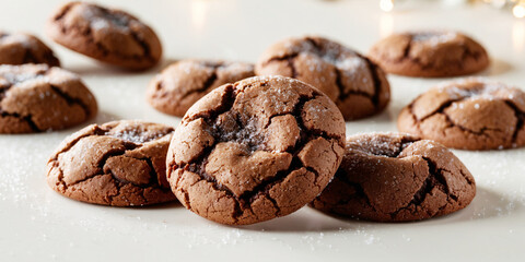 Fototapeta premium Chocolate Crinkle Cookies on White Background