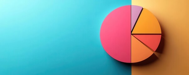Fototapeta premium A colorful pie chart on a blue and orange background, illustrating data distribution with vibrant segments.