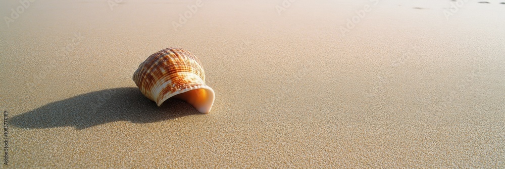 Aufkleber a single seashell is nestled on a soft sandy beach, surrounded by a tranquil and sunny atmosphere pe