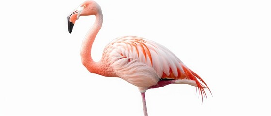 Fototapeta premium Lesser flamingo isolated on white background with clipping path.