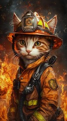 Feline Firefighter: Courage in Flames