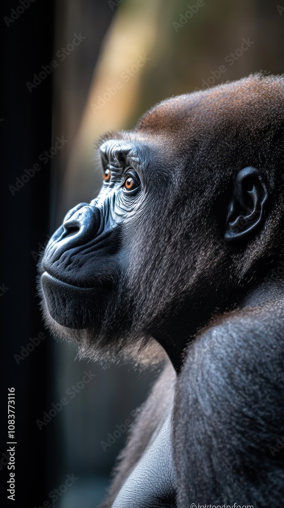 Aufkleber a close-up profile of a gorilla, showcasing its expressive features and thoughtful demeanor.