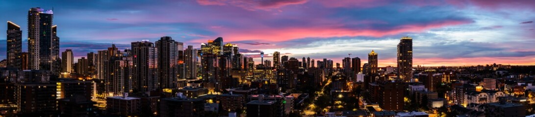 Panorama with the big buildings of Calgary Down Town
