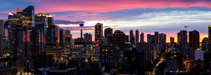 Panorama with the big buildings of Calgary Down Town