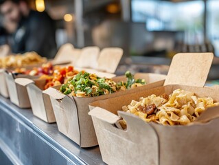 Eco-friendly street food packaging, promoting sustainability with biodegradable containers