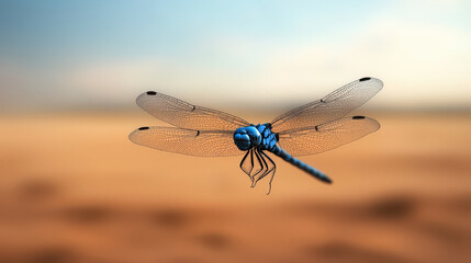 blue dragonfly with its wings spread out, showcasing intricate details in macro photography. serene background enhances its vibrant colors and delicate features