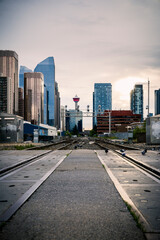 Calgray tower in the background with leading lines to it from railway