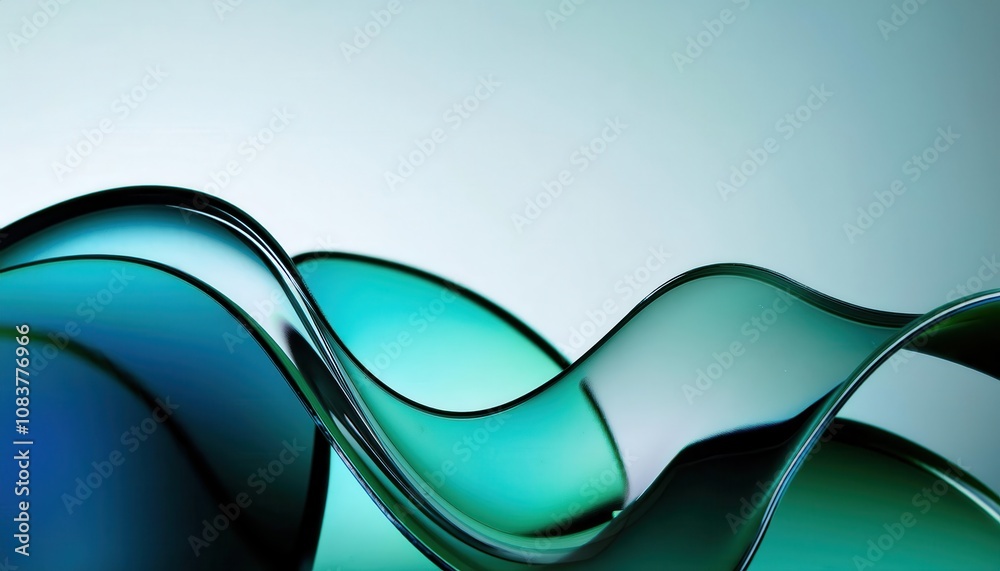 Aufkleber Elegant Flowing Glass Waves Texture Background. Perfect for Modern UI, Futuristic Branding, or Abstract Graphic Design Concepts in Teal Gradient with Smooth Transparent Curves for Premium Look