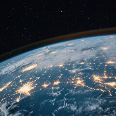 Obraz premium Earth at night, city lights, space view.