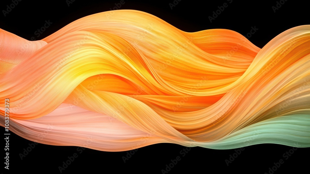 Poster flowing orange and green abstract waves digital artwork fluid motion dark background artistic expres