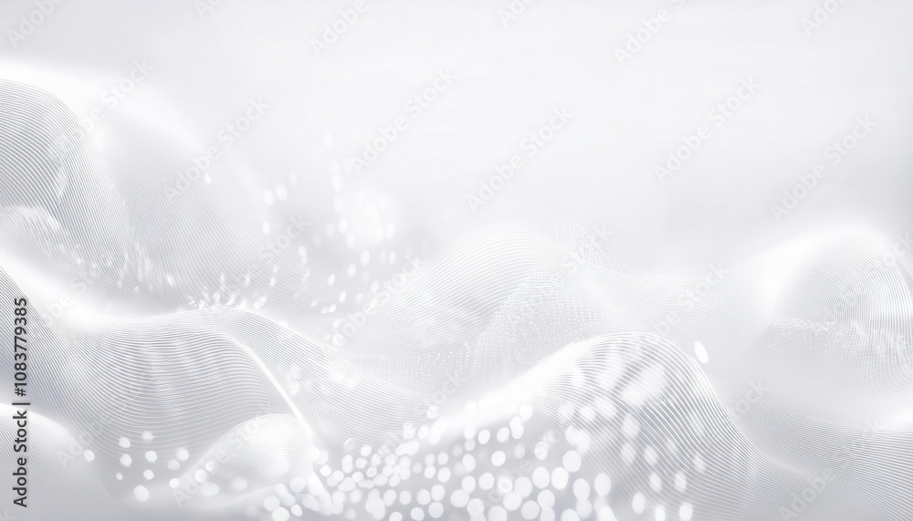 Poster Luxurious Abstract White Background with Soft Glowing Particles and Flowing Wavy Line Textures. Ideal for Sophisticated Branding, Minimalist Web Design, Corporate Presentations, and Digital Marketing