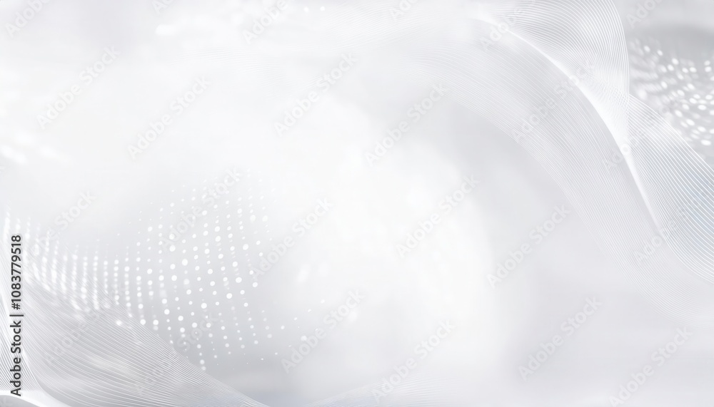 Aufkleber Luxurious Abstract White Background with Soft Glowing Particles and Flowing Wavy Line Textures. Ideal for Sophisticated Branding, Minimalist Web Design, Corporate Presentations, and Digital Marketing