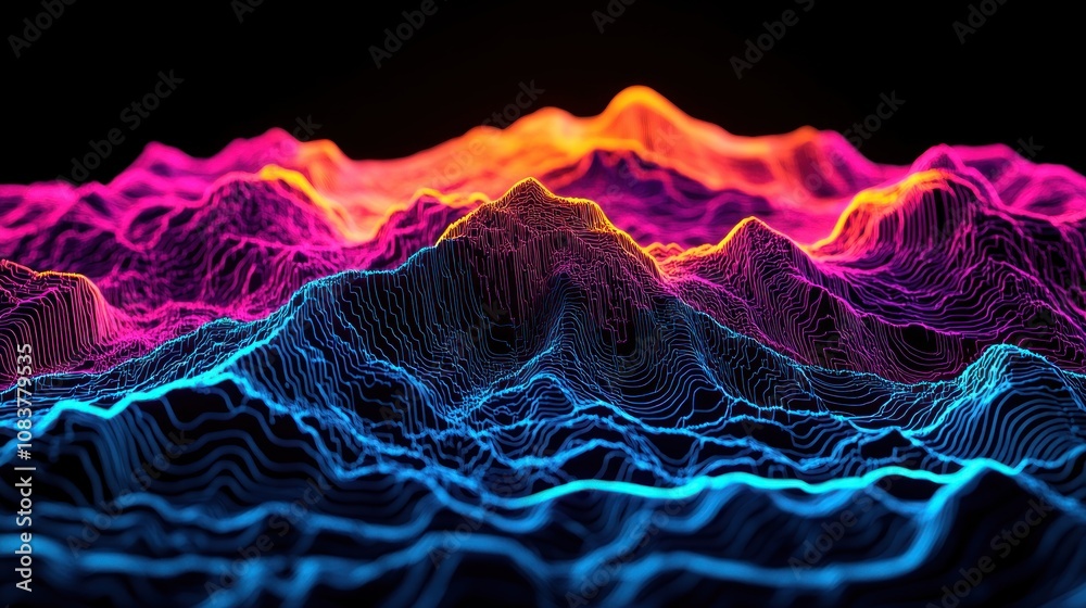 Poster vibrant digital landscape visualization abstract environment 3d rendered artwork futuristic aestheti