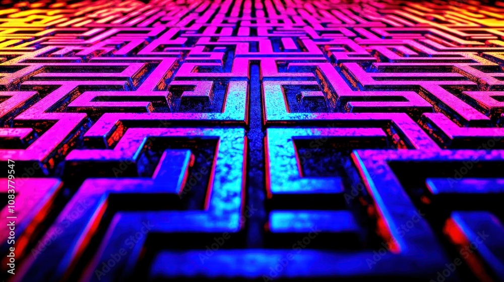 Aufkleber Exploring a vibrant maze design abstract art installation colorful environment unique perspective modern concept