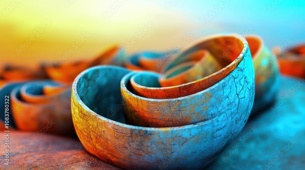 Poster colorful abstract 3d spiral shells nature digital art vibrant environment close-up view artistic con