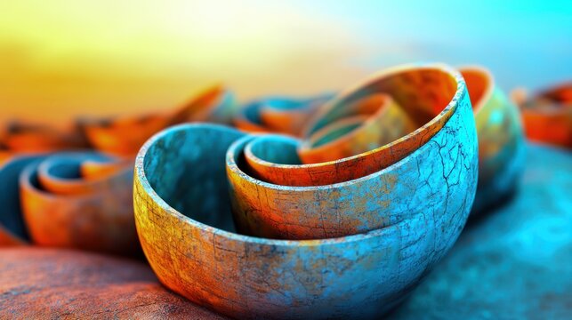 Colorful abstract 3d spiral shells nature digital art vibrant environment close-up view artistic concept