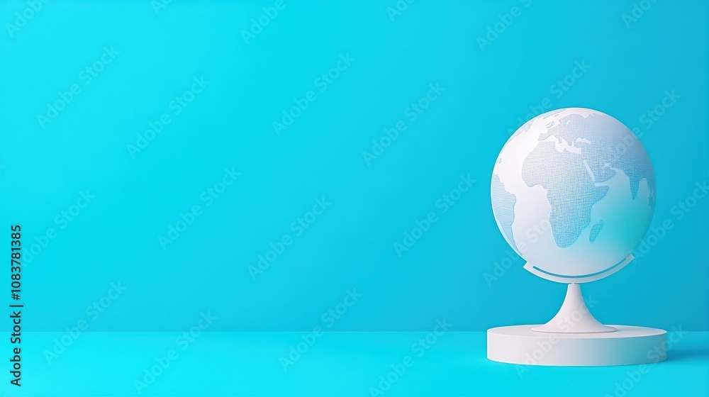 Poster global awareness concept featuring a white globe on a vibrant blue background in a minimalistic styl