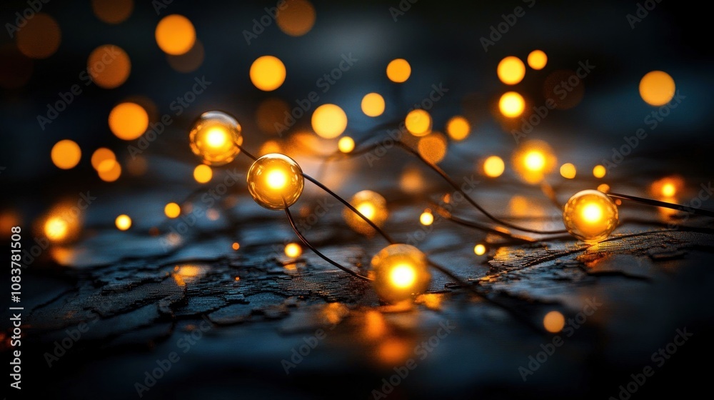 Poster illuminated string lights dancing indoor setting photography soft focus warm ambiance for relaxation