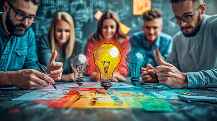 hand together creative agency business brain storm meeting presentation Team discussing roadmap to product launch.