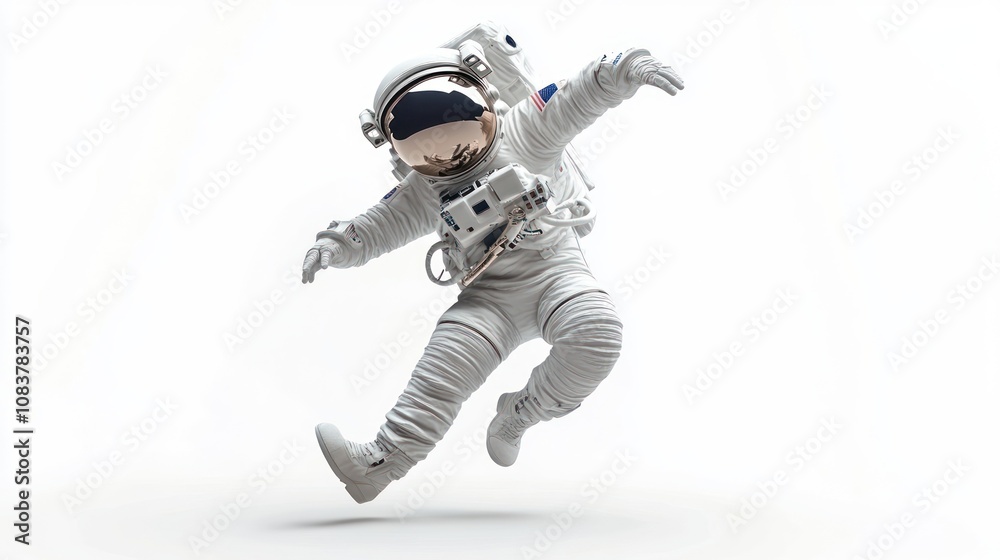 Poster An astronaut in a spacesuit appears to float in a zero-gravity environment.